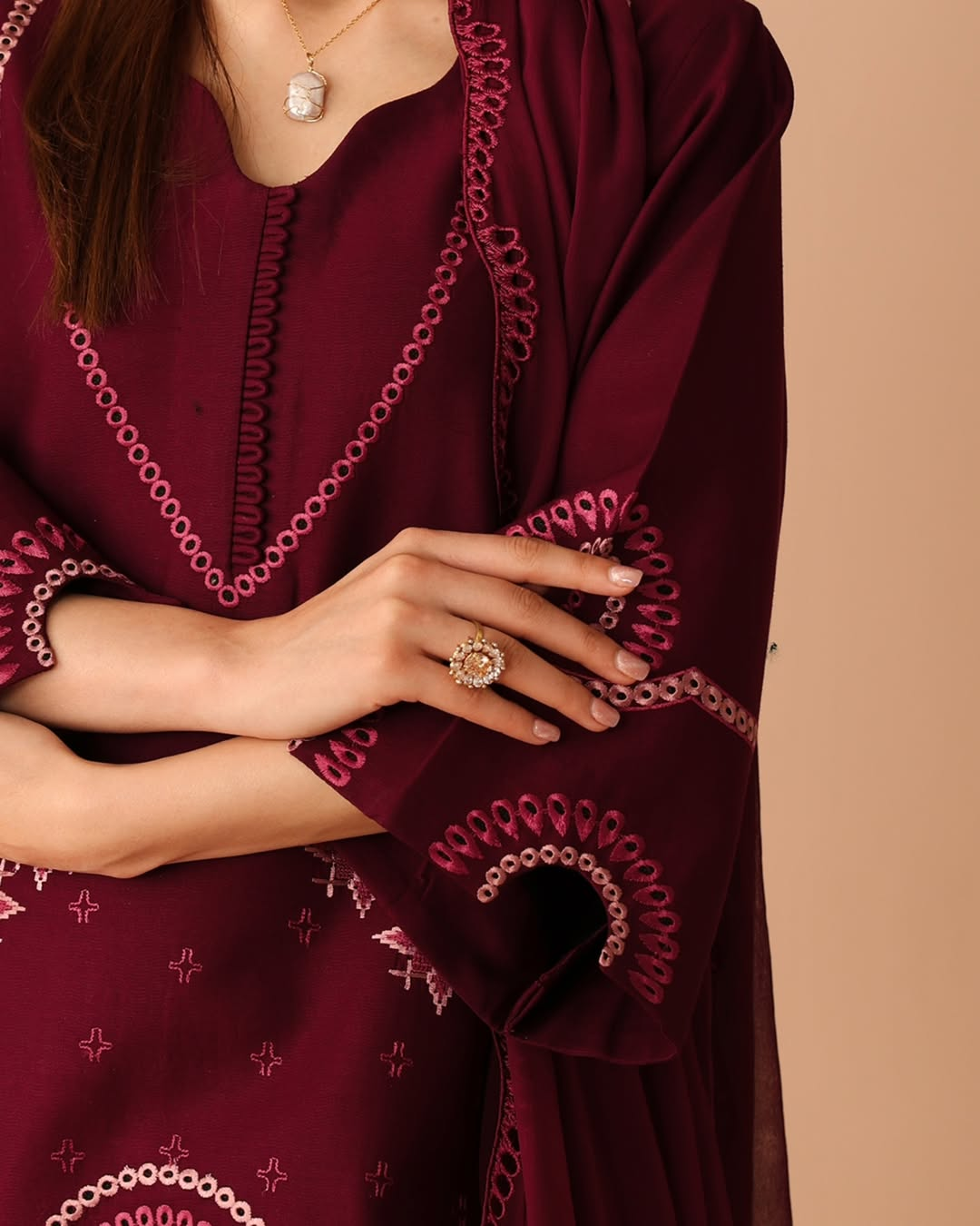 Mahroon Embroidery 3PC