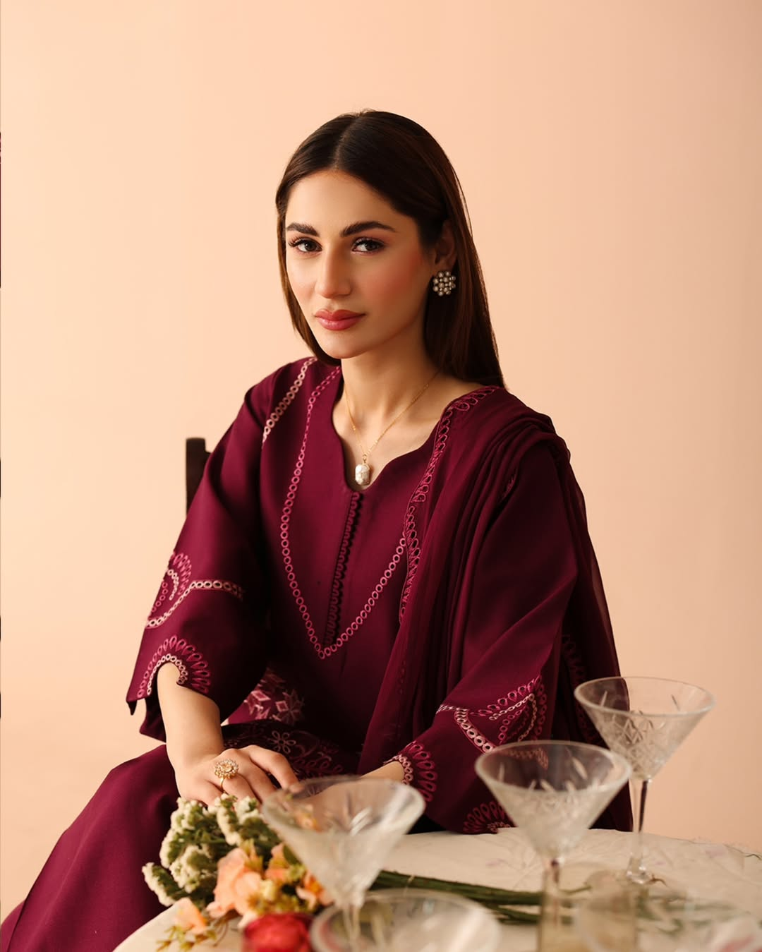 Mahroon Embroidery 3PC