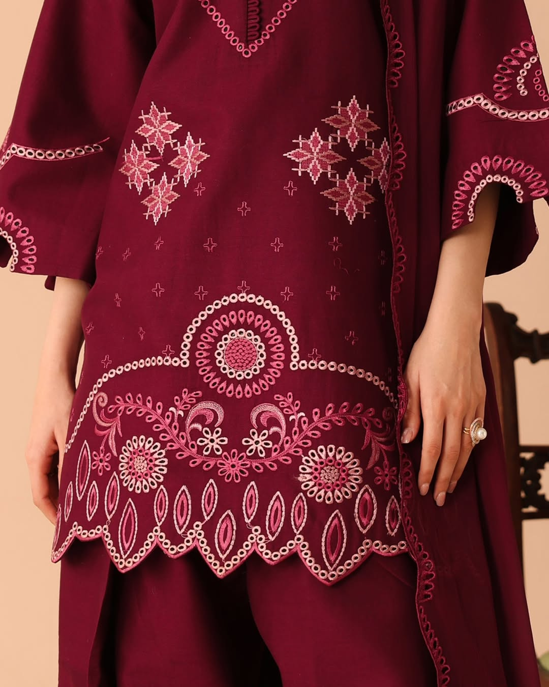 Mahroon Embroidery 3PC